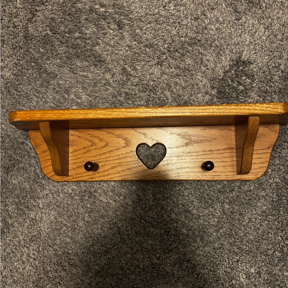 HOME-MADE Rustic Heart Cutout Wall Shelf in Oak Tone